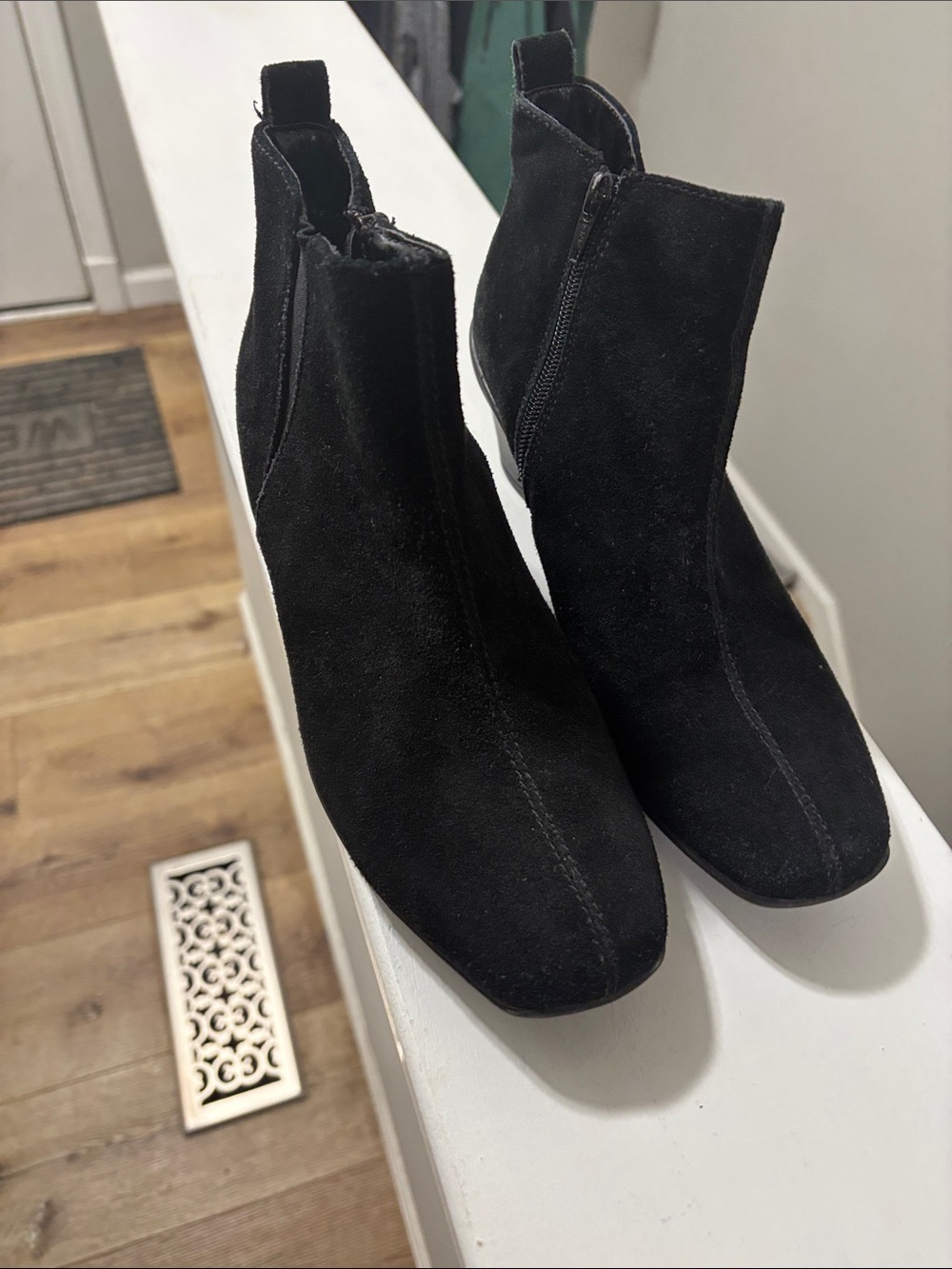Women's Black Suede Ankle Booties with Side Zip